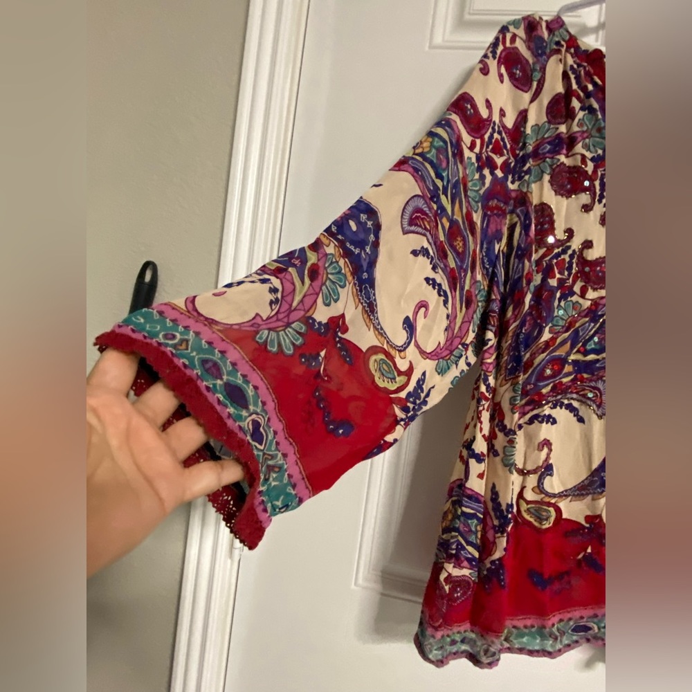 D- Multicolor Floral Paisley Boho Blouse View 3
